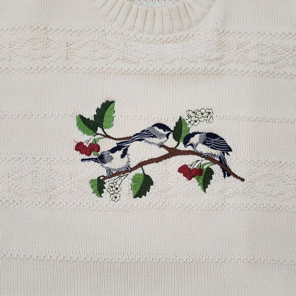 Cabelas Sweater Womens XL Chunky Knit Embroidered With Birds Vintage 90's - Picture 1 of 12